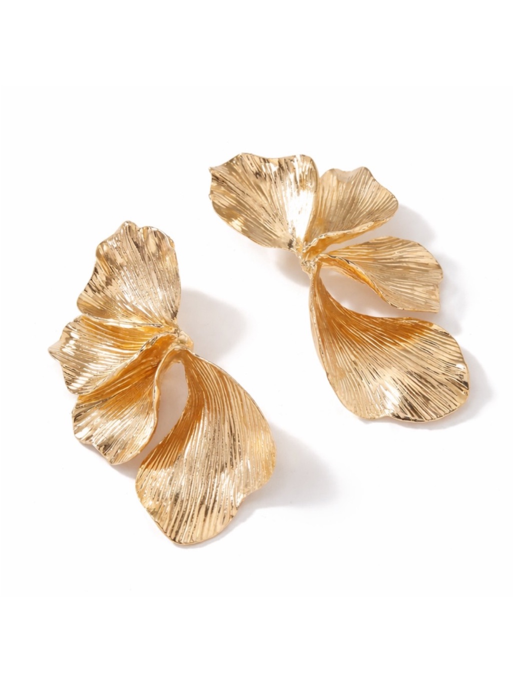 Gold Floral Petal Drop Earrings